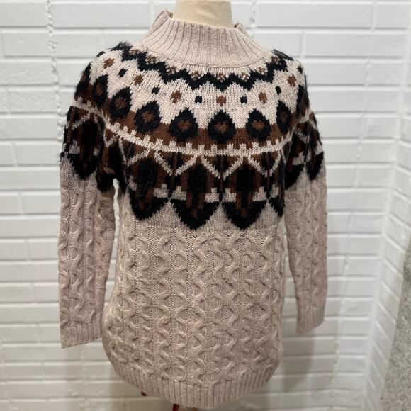 Fat Face Maddie Fair Isle Yoke Wool Blend Mock Neck Jumper Sweater Cableknit 6 - Picture 3 of 14